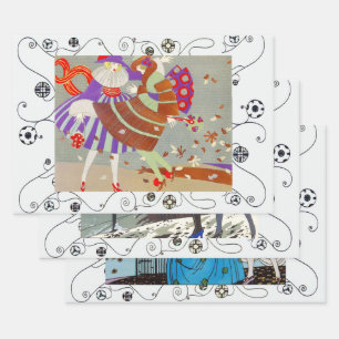 Autumn,Winter Spring Art Deco Woman Beauty Fashion Wrapping Paper Sheets