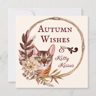 Autumn Wishes & Kitty Kisses, Fall Season Greeting Card
