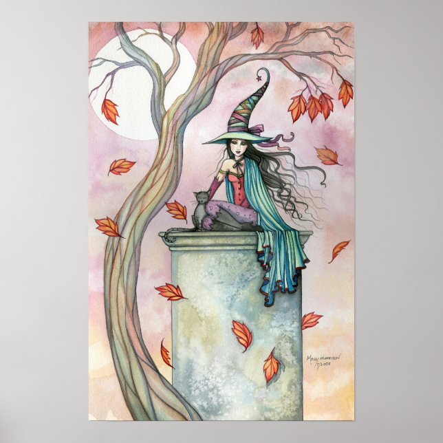 Autumn Witch Cat Poster Print (Front)