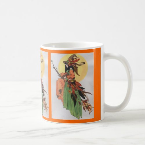 Autumn witch collage with feathers coffee mug
