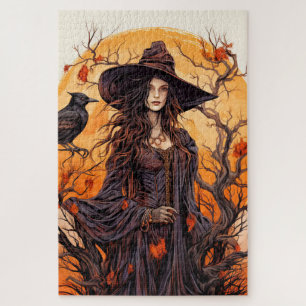 Autumn Witch Happy Halloween Jigsaw Puzzle