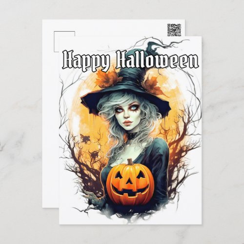 Autumn Witch  Happy Halloween Postcard