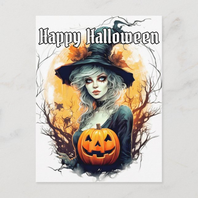 Autumn Witch | Happy Halloween Postcard (Front)