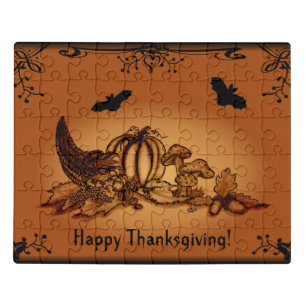 Autumn with Bat , Happy Thanksgiving! Jigsaw Puzzle