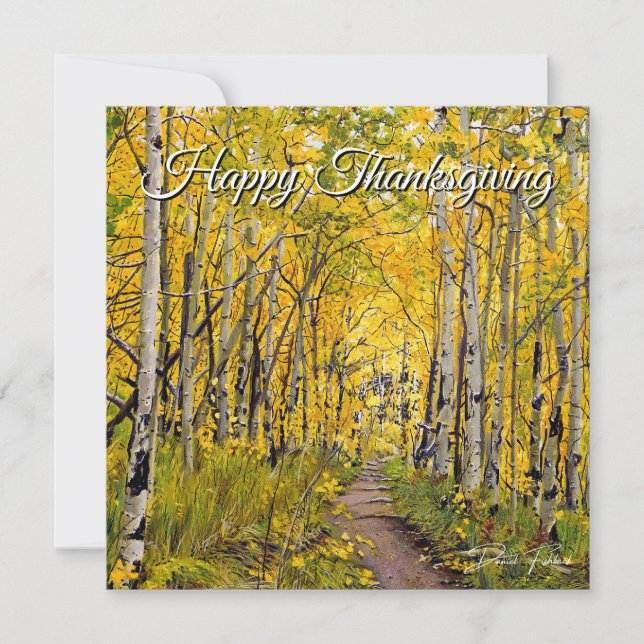 Autumn With Gold and Yellow Aspens Thanksgiving Holiday Card (Front)