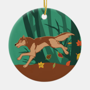 Autumn Wolf Ceramic Ornament