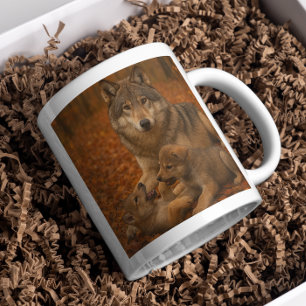 Autumn Wolf Family Playful Pups in the Fall Forest Coffee Mug
