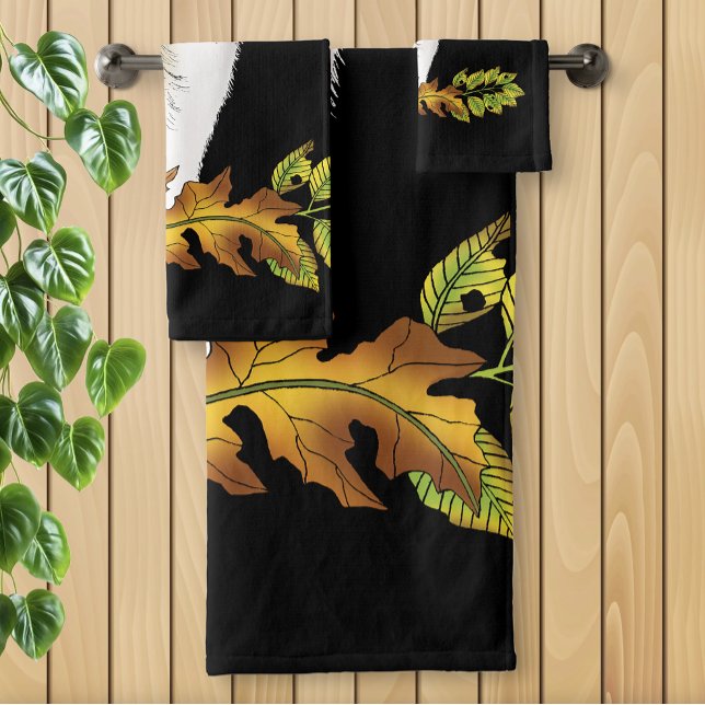 Autumn Wolf Howling Moon Black Bath Towel Set (Creator Uploaded)