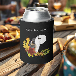 Autumn Wolf Howling Moon Black Can Cooler