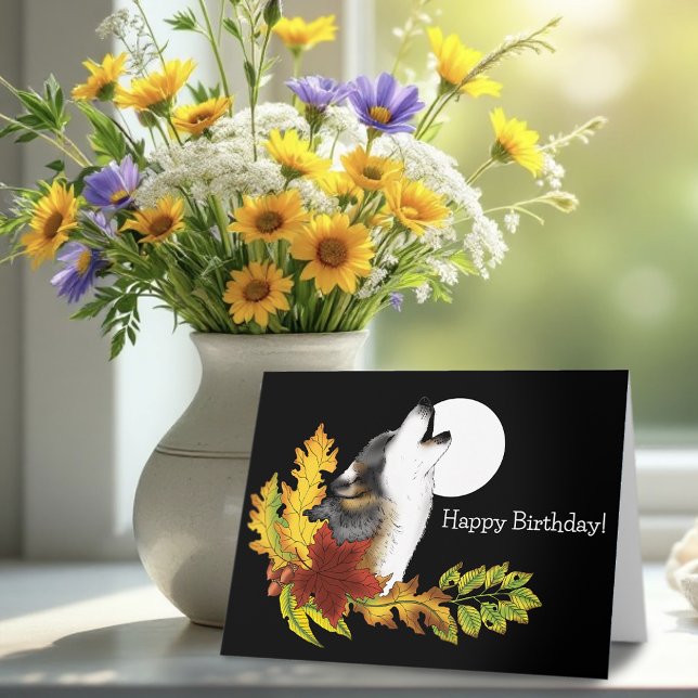 Autumn Wolf Howling Moon Black Card (Creator Uploaded)