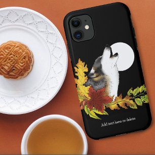 Autumn Wolf Howling Moon Black iPhone 11 Case