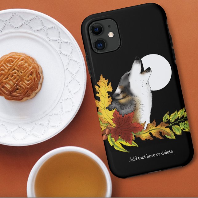 Autumn Wolf Howling Moon Black Case-Mate iPhone Case (Creator Uploaded)