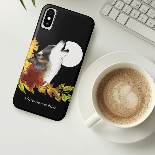 Autumn Wolf Howling Moon Black Case-Mate iPhone Case (Creator Uploaded)