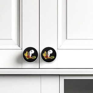 Autumn Wolf Howling Moon Black Ceramic Knob