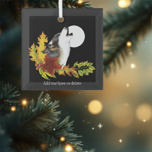 Autumn Wolf Howling Moon Black Glass Ornament
