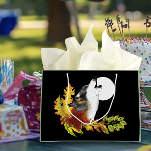 Autumn Wolf Howling Moon Black Large Gift Bag