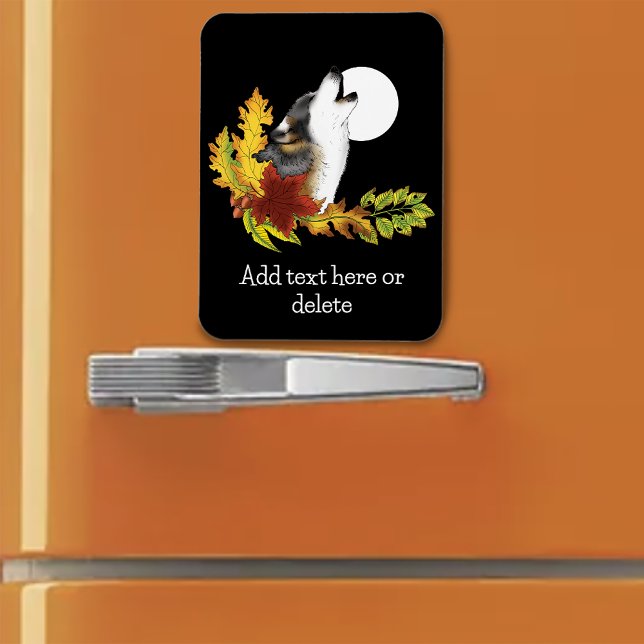 Autumn Wolf Howling Moon Black Magnet (Creator Uploaded)