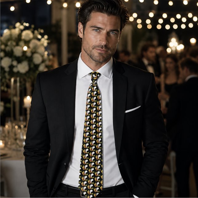 Autumn Wolf Howling Moon Black Neck Tie (Creator Uploaded)