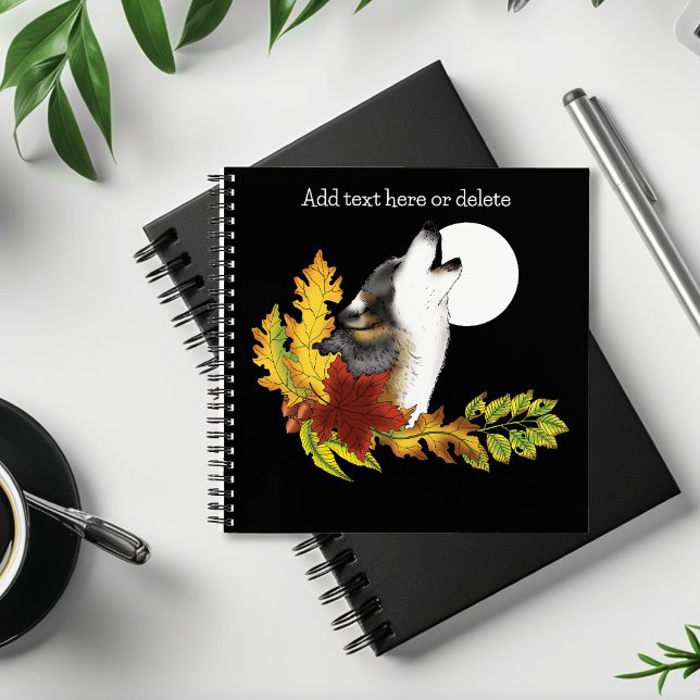 Autumn Wolf Howling Moon Black Notebook (Creator Uploaded)