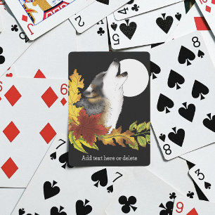 Autumn Wolf Howling Moon Black Poker Cards
