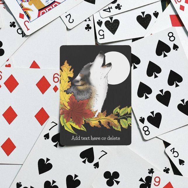 Autumn Wolf Howling Moon Black Poker Cards (Creator Uploaded)