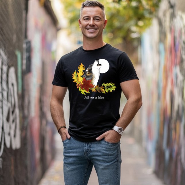 Autumn Wolf Howling Moon Black T-Shirt (Creator Uploaded)