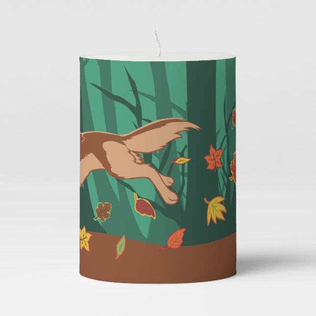 Autumn Wolf Pillar Candle (Front)