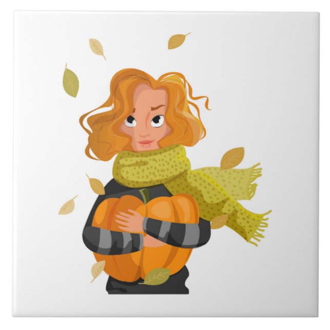 AUTUMN WOMAN CERAMIC TILE (Front)
