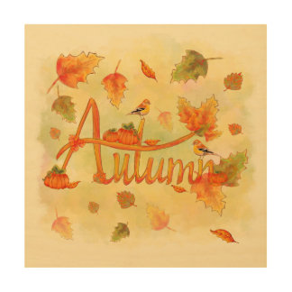 Autumn Wood Wall Art with Hand Lettering and Art