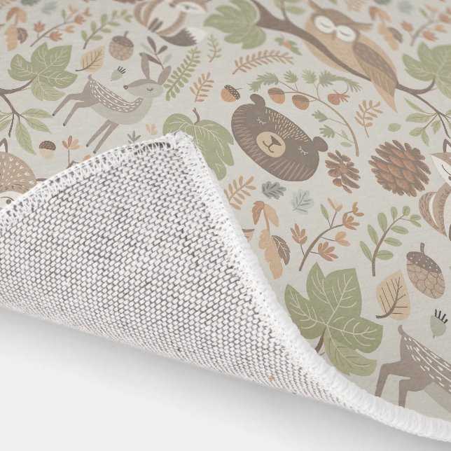 Autumn Woodland Animal Deer Bear Fox Owl Kids Room Rug (Indoor)