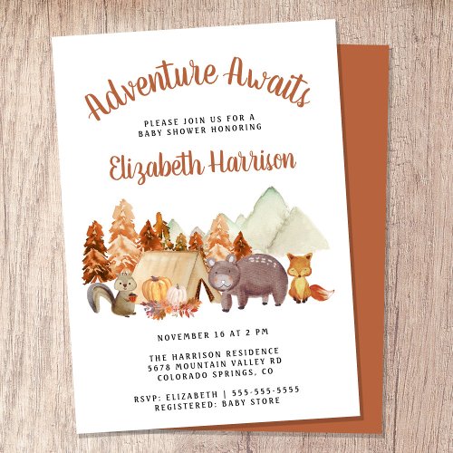 Autumn Woodland Animals Adventure Baby Shower Invitation