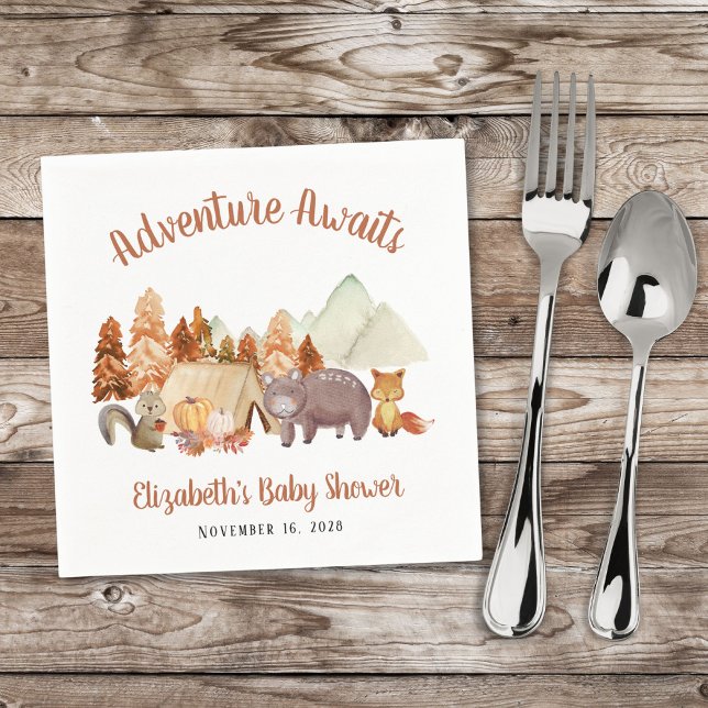 Autumn Woodland Animals Adventure Baby Shower Napkins (Creator Uploaded)