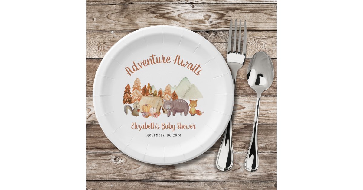 Autumn Woodland Animals Adventure Baby Shower Paper Plates | Zazzle