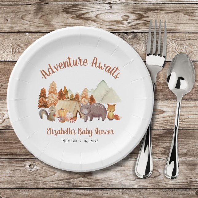 Autumn Woodland Animals Adventure Baby Shower Paper Plates (Creator Uploaded)