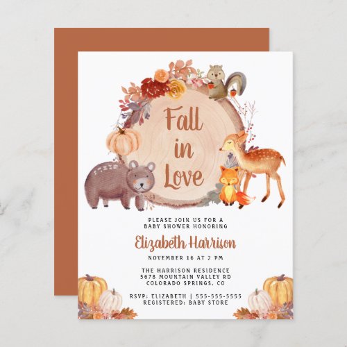 Autumn Woodland Animals Baby Shower Invitation