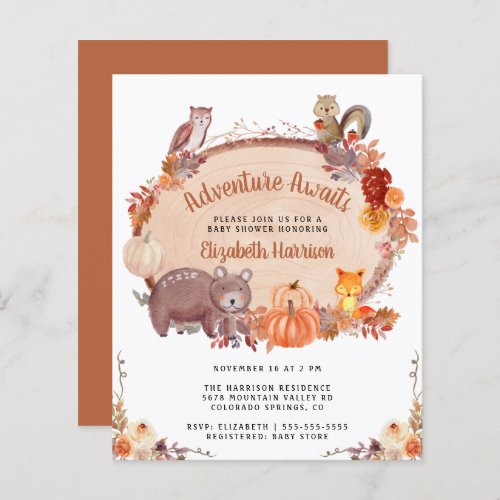 Autumn Woodland Animals Baby Shower Invitation