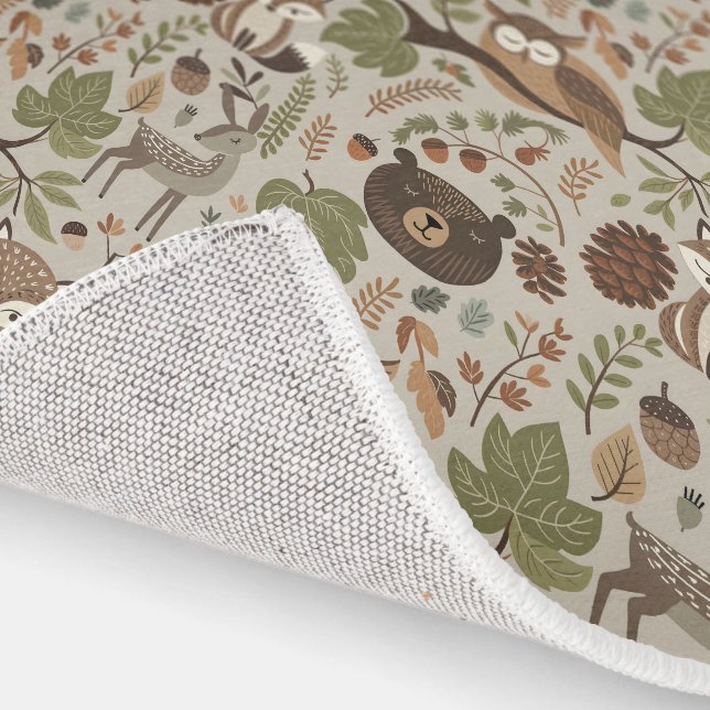 Autumn Woodland Animals Deer Bear Fox Owl Nursery Rug (Indoor)