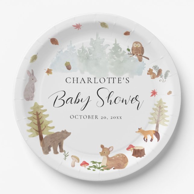 Autumn Woodland Animals Fall Autumn Baby Shower Paper Plates (Front)