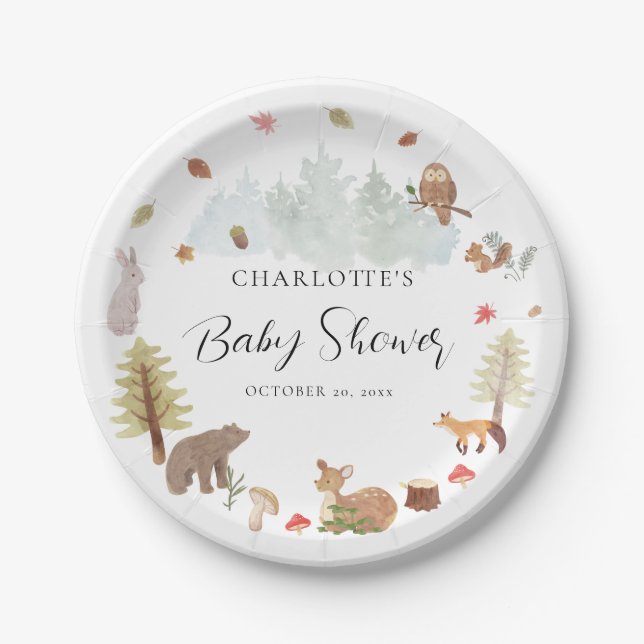 Autumn Woodland Animals Fall Baby Shower Paper Plates (Front)