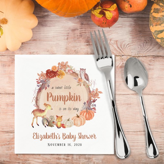 Autumn Woodland Animals Pumpkin Baby Shower Napkins (Creator Uploaded)