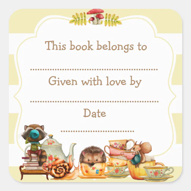 Autumn Woodland Baby Shower Bookplate sticker Zazzle