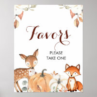 Autumn Woodland Baby Shower Party Favors Sign