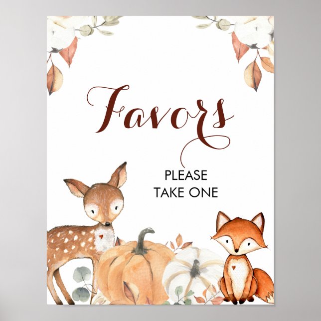 Autumn Woodland Baby Shower Party Favors Sign (Front)