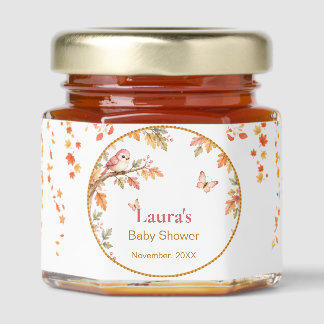 Autumn Woodland Bird & Butterfly Floral Leaves Honey Jar Favors