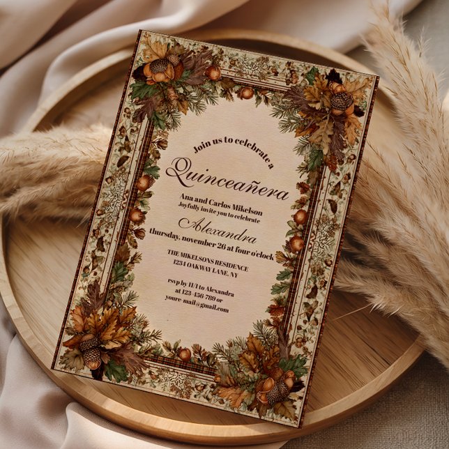Autumn Woodland Botanical Quinceañera Invitation (Creator Uploaded)