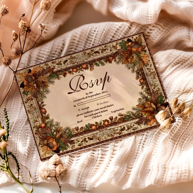 Autumn Woodland Botanical Quinceañera RSVP Card (Creator Uploaded)