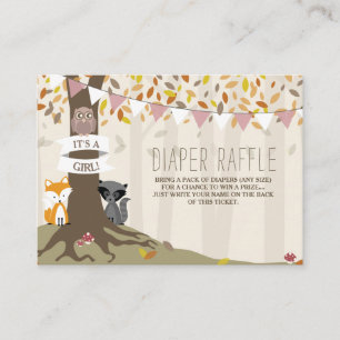 Autumn Woodland Creatures Baby Girl Diaper Raffle Enclosure Card