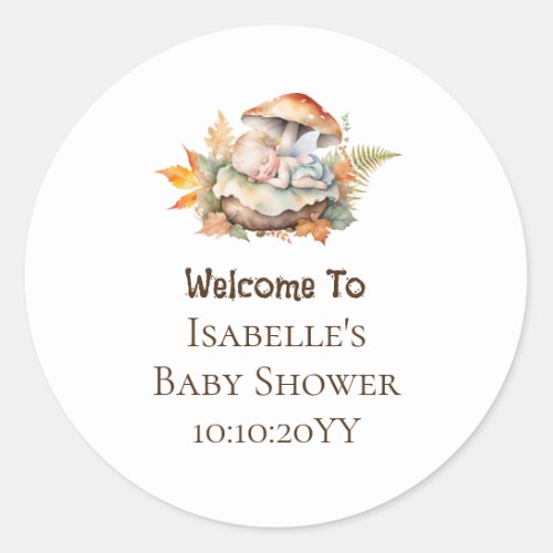 Autumn Woodland Fairy Baby Shower Classic Round Sticker