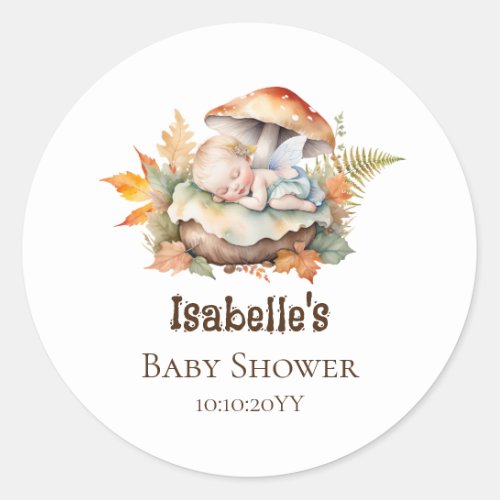 Autumn Woodland Fairy Baby Shower Classic Round Sticker