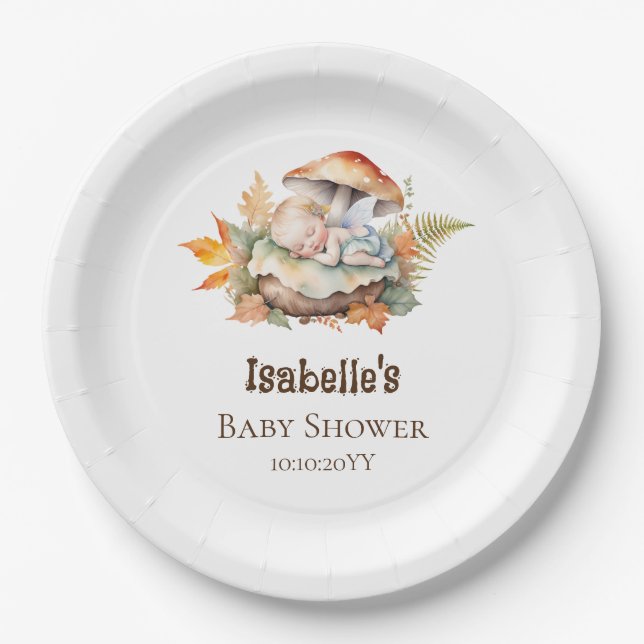 Autumn Woodland Fairy Baby Shower Paper Plates (Front)